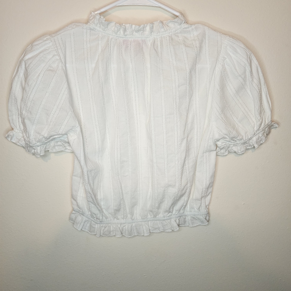 Lisa Says Gah White Ruffled Puff Sleeve Blouse - Picture 4 of 4